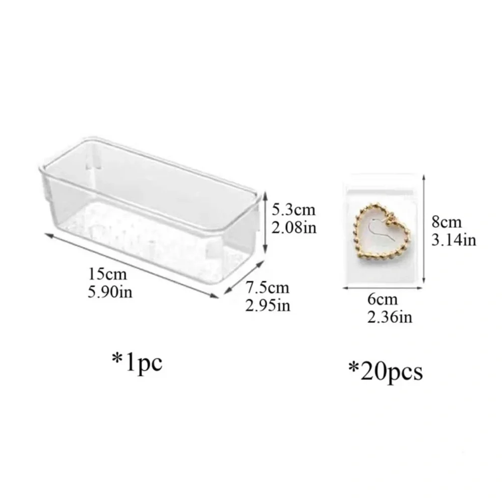 Jewelry box organizer tray with clear storage zipped bags. Perfect for drawers